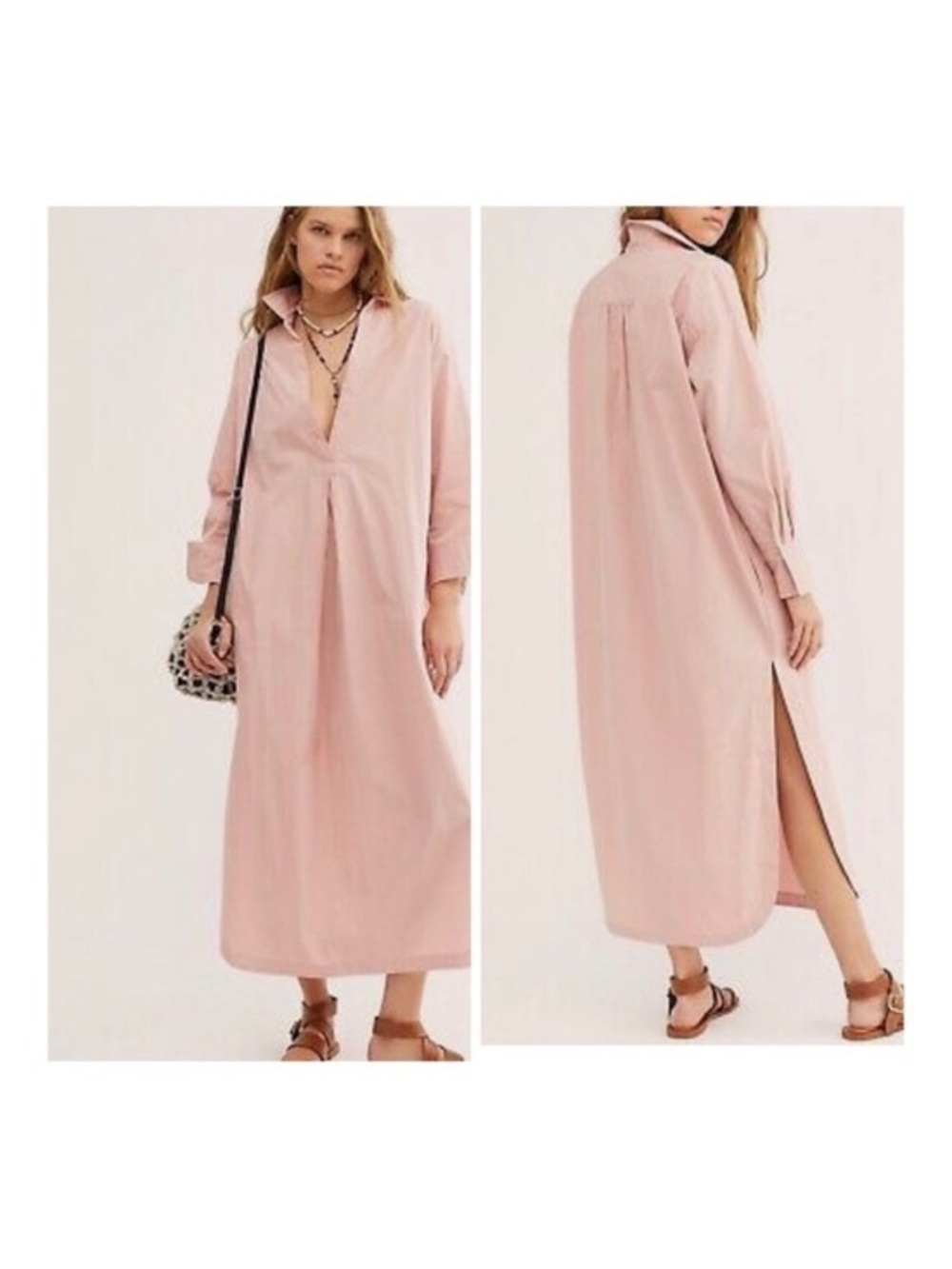 Free People Eva Pullover Pink Rose Minimalist Shirt Dress Size Small NWT